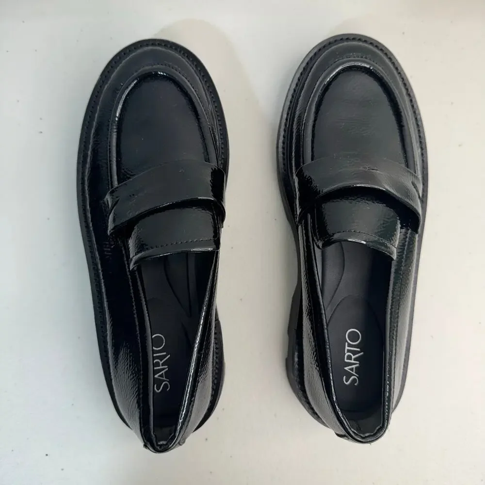 Franco Sarto Ream Loafers Faux Patent Leather Round Toe Lugged Platform Size 6.5